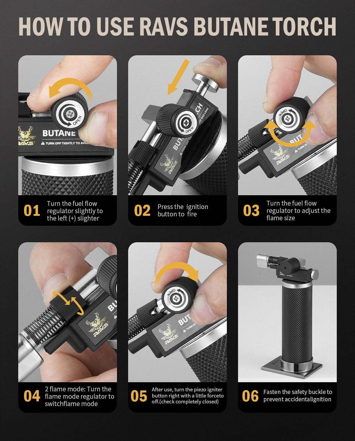 RAVS Butane Torch Lighter, DUAL Flame Mode Kitchen Torch, Refillable Cooking Torch Gun, Creme Brulee Torch Lighter, Blow Torch for Cooking, Welding, Mini Torch Soldering Torch, Butane is Not Included ravs