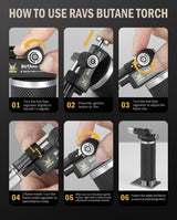 RAVS Butane Torch Lighter, DUAL Flame Mode Kitchen Torch, Refillable Cooking Torch Gun, Creme Brulee Torch Lighter, Blow Torch for Cooking, Welding, Mini Torch Soldering Torch, Butane is Not Included ravs