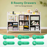 KKL White Dresser for Bedroom with Light Strip & Power Outlet — 8 Drawers Dressers & Chest of Drawers with Shelf, Wood Top, Metal Frame, Wide Dressers for Girls Bedroom, Living Room, Hallway, Closet KKL