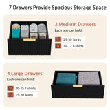 LYNSOM Dresser for Bedroom, Modern 7 Drawer Black Dresser with Metal Handles and Wide Drawer, Wood Chest of Drawers for Living Room LYNSOM