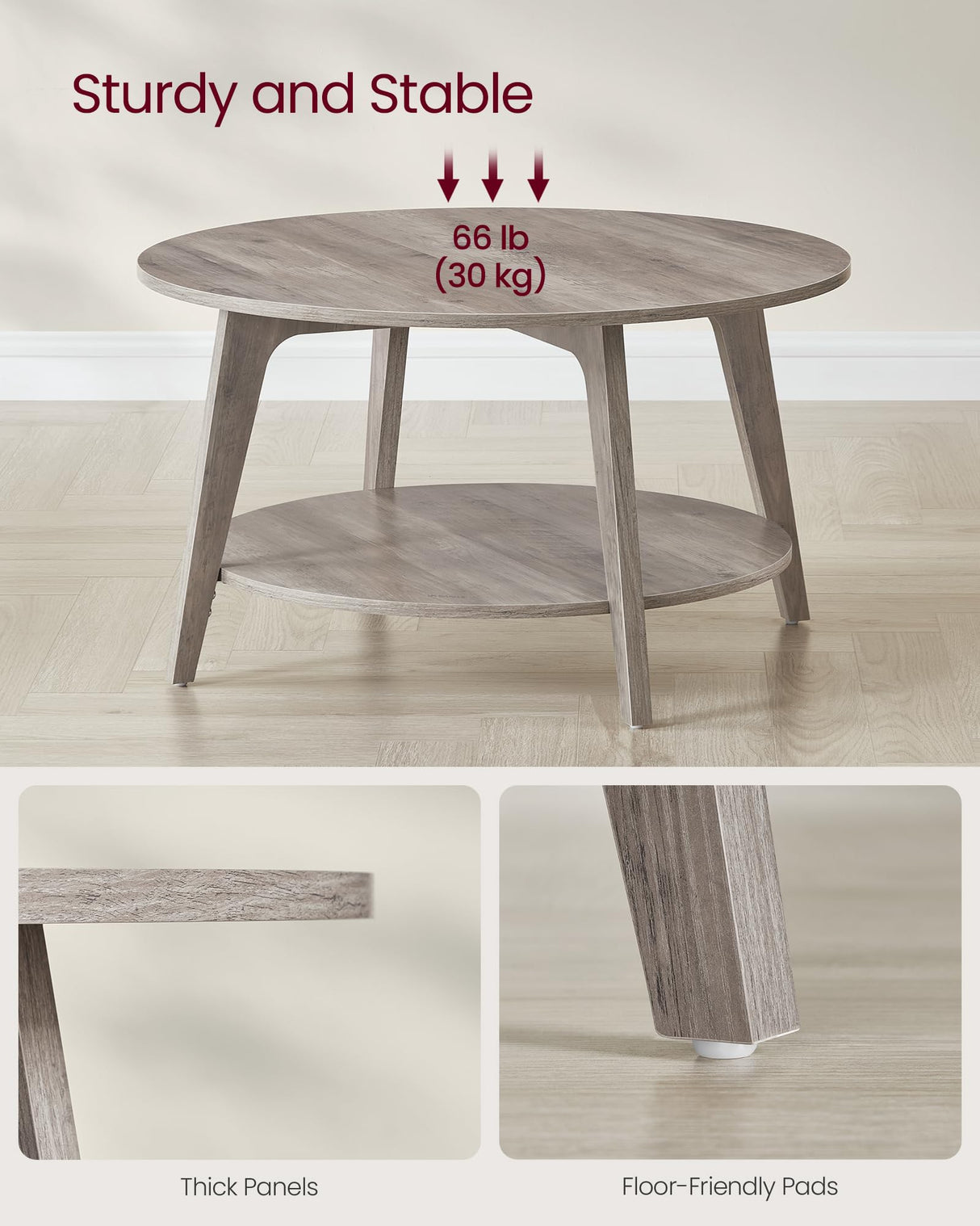 VASAGLE MAEZO Collection - Round Coffee Table, 2-Tier Center Table with Storage, Tapered Legs, Curved Transitions, 31.5 Dia. x 17.7 H Inches, Easy Assembly, for Living Room, Heather Greige ULCT243K02 VASAGLE