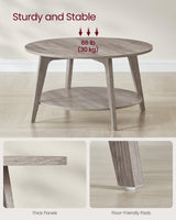 VASAGLE MAEZO Collection - Round Coffee Table, 2-Tier Center Table with Storage, Tapered Legs, Curved Transitions, 31.5 Dia. x 17.7 H Inches, Easy Assembly, for Living Room, Heather Greige ULCT243K02 VASAGLE