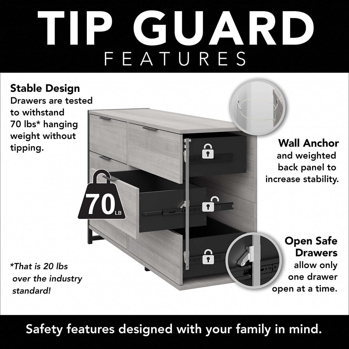 Bush Furniture Atria Bedroom 6 Drawer Dresser, Modern Hickory Bush Business Furniture