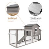 Gowoodhut Chicken Coop Solid Wood with Large Run Cage 2 Stories - Asphalt Roof, Nest Box, Pu Wheels, Expandable Solid Wood Cage Gowoodhut