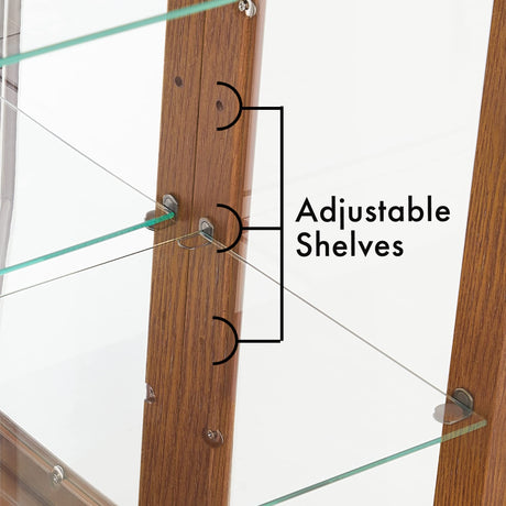 GPCRAC Curio Cabinet Lighted Curio Diapaly Cabinet Wooden Shelving Unit with Adjustable Shelves and Mirrored Back Panel, Tempered Glass Doors GPCRAC