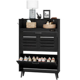 ChooChoo Shoe Storage Cabinet with 2 Flip Drawers, Deodorizing Shoe Cabinet Organizer with Open Storage, Freestanding Hidden Narrow Slim Shoe Rack Cabinet Space Saving for Entryway, Black ChooChoo