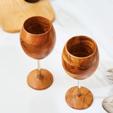Designer Dark Acacia Wooden WUD Wine Glasses - Set of 2 - Wooden Wine Goblets Rustic Unique Cocktail, Champagne, Martini Natural Wood Glassware, Farmhouse Cup - Toasting Gifts For Him 12 oz GUTE