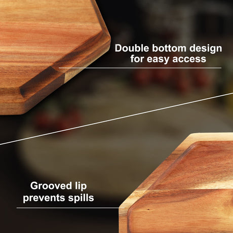 Set of 3 Acacia Wood Serving Trays (8'' 10'' 12'') Octagon Wooden Home Decor Platters for Fruit, Vegetables, Dessert, Cheese, Appetizer Serving Tray, Party Entertaining, Charcuterie Board Fumete