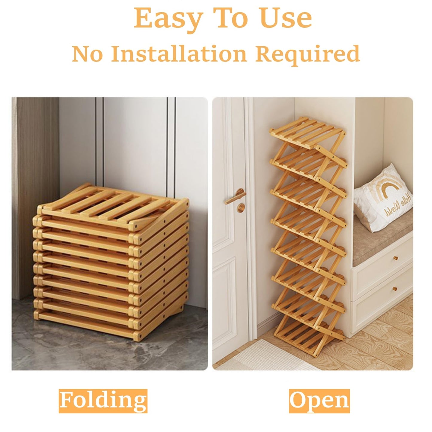 XZXWZX Shoe Rack, Bamboo Foldable Shoes Organizer Free Standing Shelf for Entryway, Closet, Bedroom, Hallway, | Natural | Functional | Multifunctional Shoe Rack (Wood Color) 7 Layers