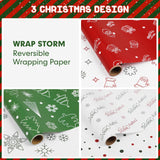 WRAP STORM Reversible Christmas Wrapping Paper – 3 Rolls (17" x 120") – Gift Wrap with 6 Holiday Designs: Santa, Trees, Snowflakes & Festive Dots WRAP STORM