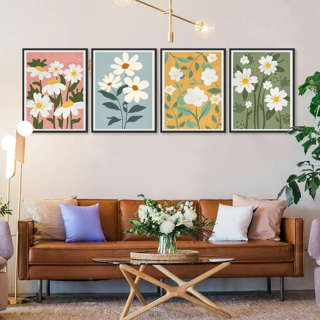 Paint by Numbers for Adults Beginners-4-Pack DIY Flowers Adult Paint by Number Kits Painting on Canvas, Flower Painting by Numbers, Craft Kits for Adults Home Wall Art Decor 10x14 Inch Axquilon