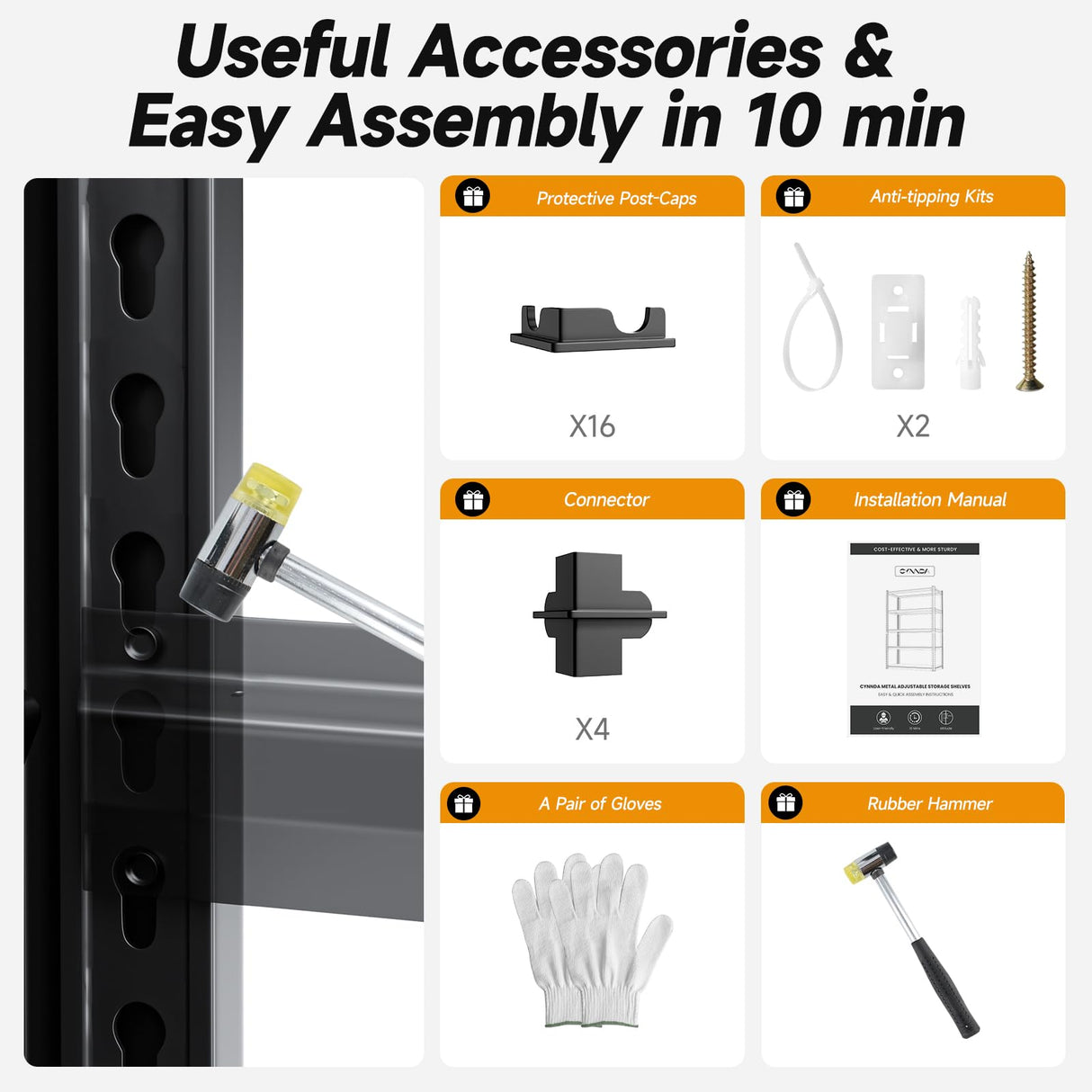 cynnda 5-Tier 60”W x 24”D x 72”H Garage Shelving 5-Tier Storage Shelves 3000LBS Heavy Duty Metal Shelf Adjustable Rack Units Suitable for Garage Basement Kitchen Warehouse Utility Shelves (Black) cynnda