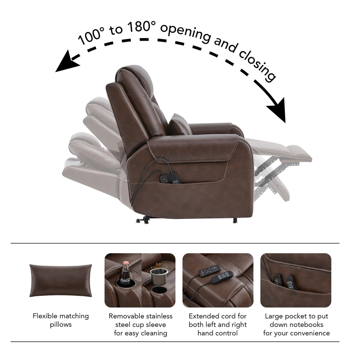 CHITA Electric Power Lift Recliner Chair for Elderly, Oversized Genuine Leather Chair with Cup Holders and USB Ports for Living Room, with Massage and Heat, Dark Brown CHITA