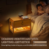 Afuly Floating Nightstand with LED Light Strips, Modern Night Stand with Drawer Wall Mounted Bedside End Table, Wood Nightstand Side Table Shelf for Bedroom Natural Wooden Decor Afuly