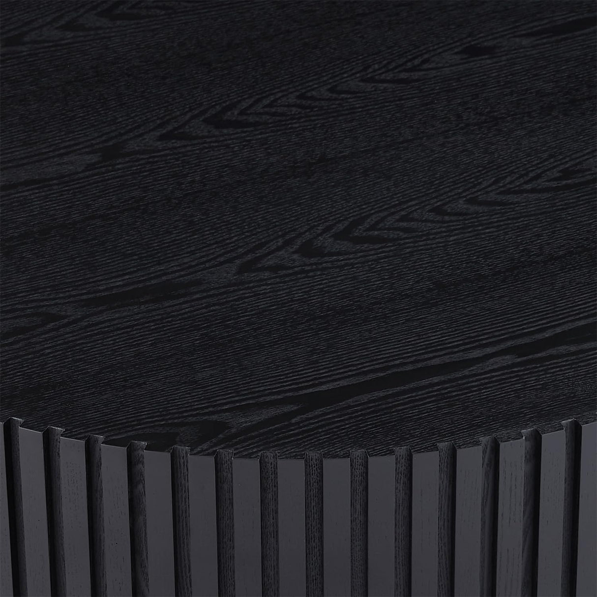 LKTART 31.49'' Matt Black Coffee Table Modern Nesting Round Wood Handcrafted Relief Tea Table with Sturdy Pedestal for Apartment Living Room LKTART