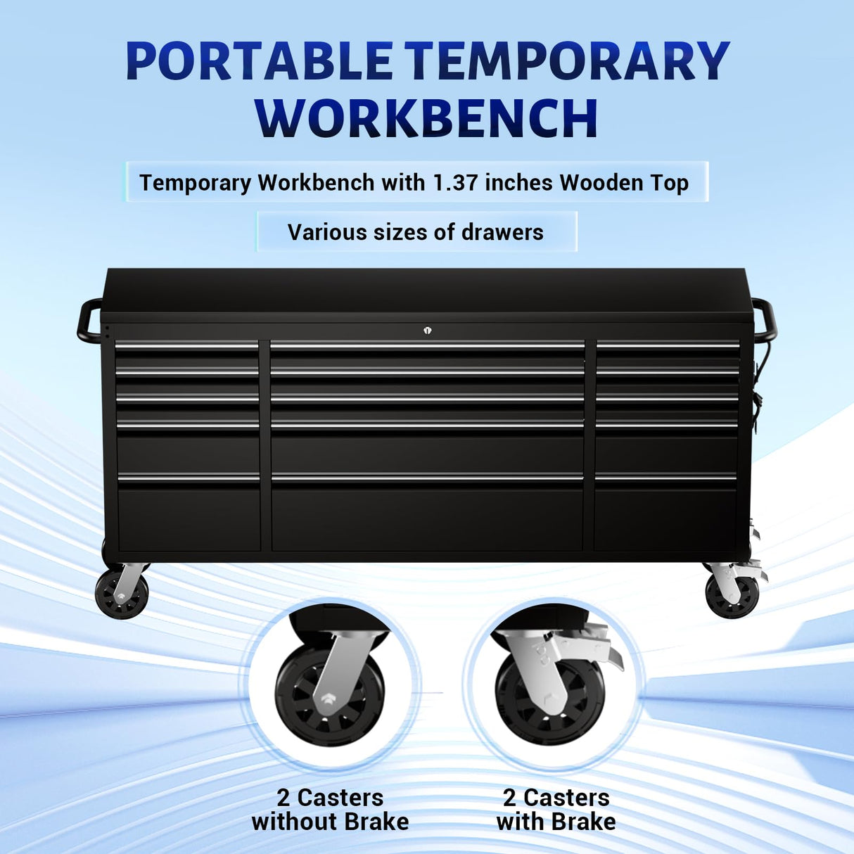 CHETTO C 72-inch Rolling Tool Chest Cabinet Mobile Workbench with 15 Storage Drawers and Wheels, Outlet Black Tool Box for Garage CHETTO C