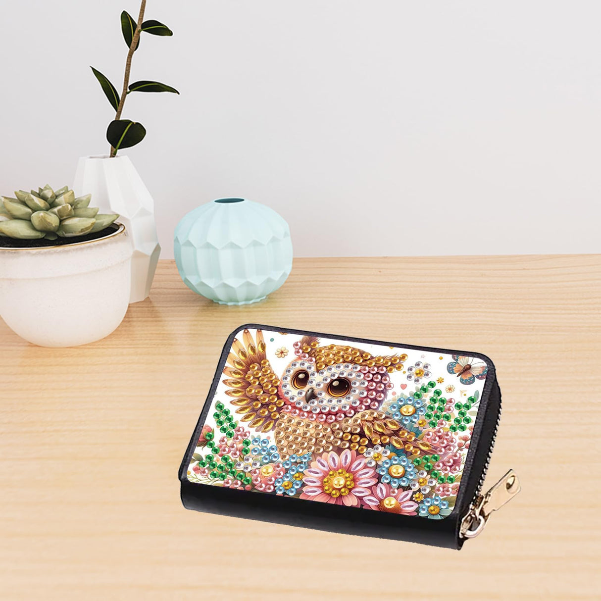 JZHYOAN Diamond Art Card Holder Wallet, DIY Special Pattern Credit Card Holder Zipper Business Small Wallet Coin Purse Keychain for Adults Woman Man Woodpecker JZHYOAN