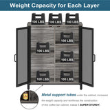 BON AUGURE Small Coffee Bar Cabinet for Liquor, Farmhouse Storage Cabinet with Doors, Wood Sideboard Buffet Cabinets for Home Kitchen, Dining Room, Living Room (Dark Grey Oak) BON AUGURE