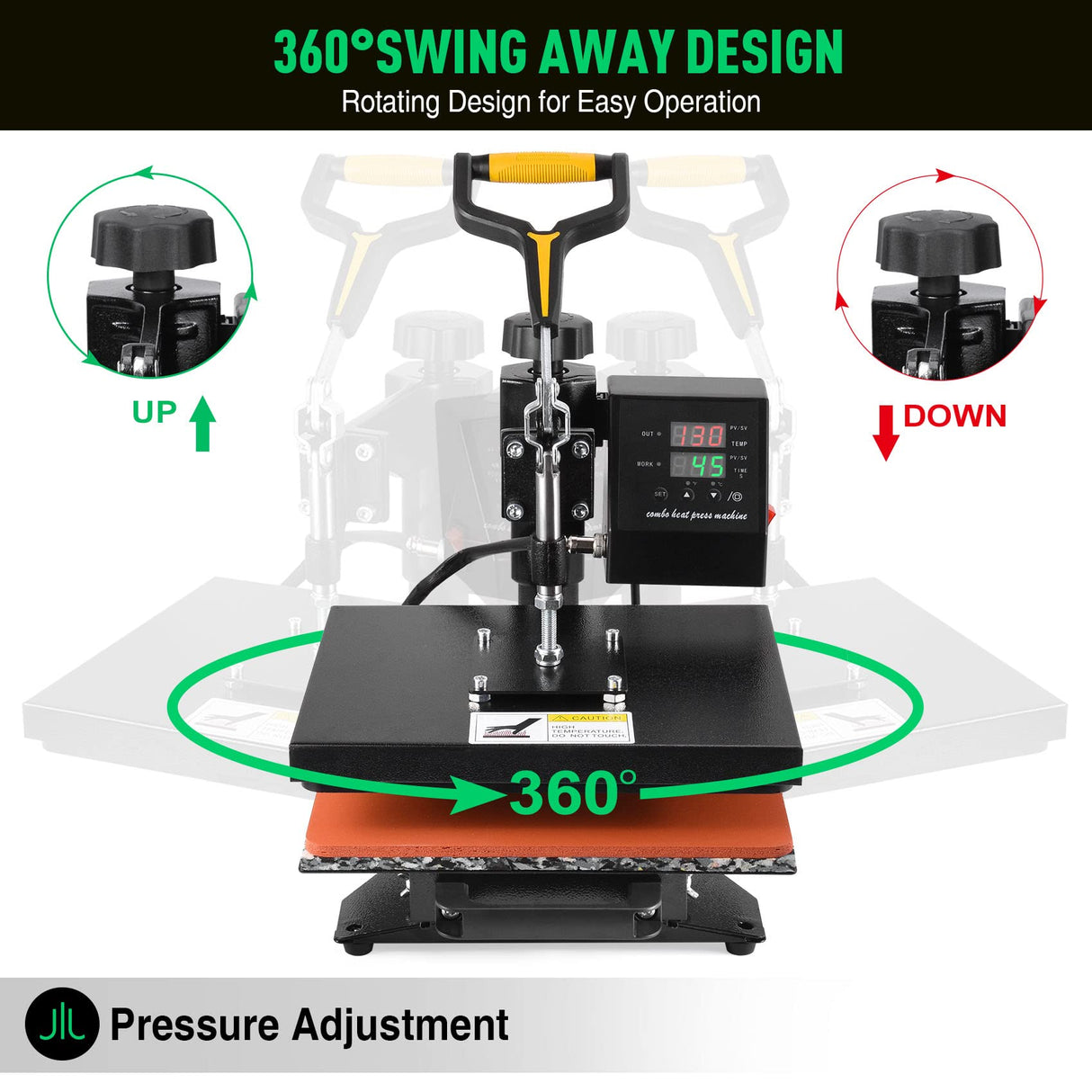 Slendor Heat Press Machine for T Shirts 12x10 Inch Digital T Shirt Pressing Machine 360-Degree Swing Away Heat Transfer Sublimation with Two Teflon Sheets Slendor