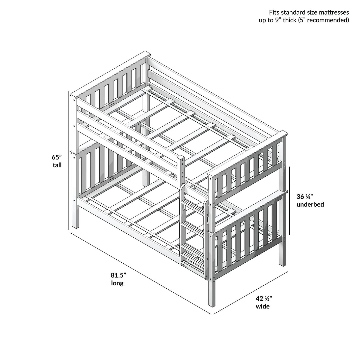 Classic Twin Over Twin Wooden Bunk Bed by Plank+Beam – Space-Saving Design with Ladder and Solid Support - WoodArtSupply