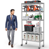 YNN Storage Shelves,1750Lbs 5 Tier Heavy Duty Metal Rolling Shelving Unit with Wheels & 8 Hooks, Adjustable Garage Wire Rack for Kitchen, Bathroom,Industrial,Pantry(36" W x 14" D x 72" H, Chrome) YNN