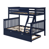 Max & Lily Twin-Over-Full Bunk Bed Frame with Trundle in Blue Max & Lily