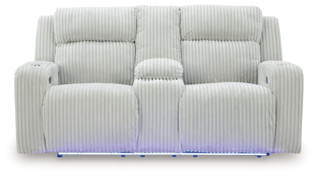 Signature Design by Ashley Broad Cove Modern Power Reclining Loveseat with Console, Adjustable Headrest and LED Lights, White Signature Design by Ashley