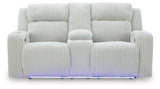 Signature Design by Ashley Broad Cove Modern Power Reclining Loveseat with Console, Adjustable Headrest and LED Lights, White Signature Design by Ashley