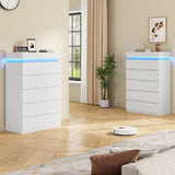 BTHFST Tall White Dresser for Bedroom with LED Lights, LED Modern 5 Drawers Chest of Drawers for Closet, Wood Tall 5 Drawer Dresser for Living Room Hallway Entryway BTHFST