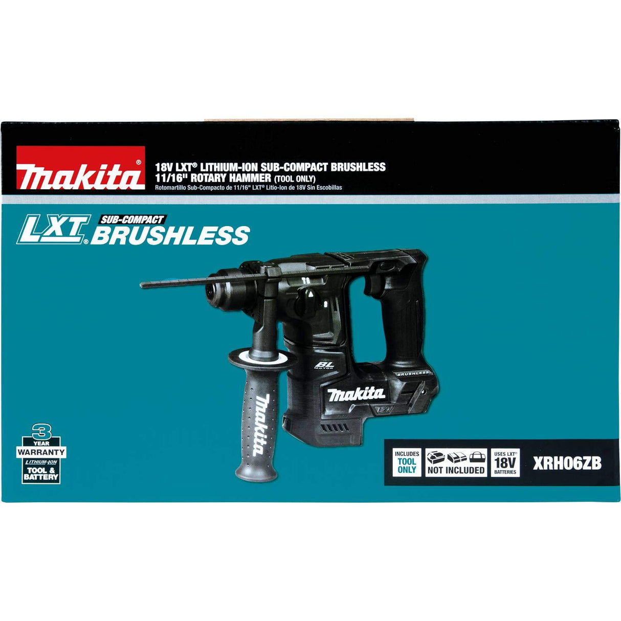 Makita XRH06ZB 18V LXT Lithium-Ion Sub-Compact Brushless Cordless 11/16" Rotary Hammer, Accepts Sds-Plus Bits, Tool Only Makita