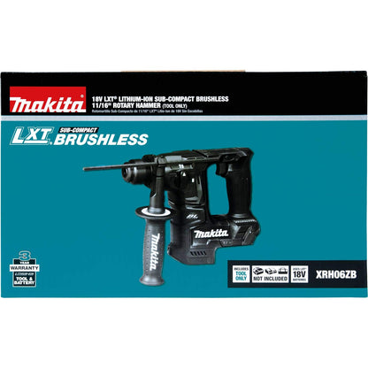 Makita XRH06ZB 18V LXT Lithium-Ion Sub-Compact Brushless Cordless 11/16" Rotary Hammer, Accepts Sds-Plus Bits, Tool Only - WoodArtSupply