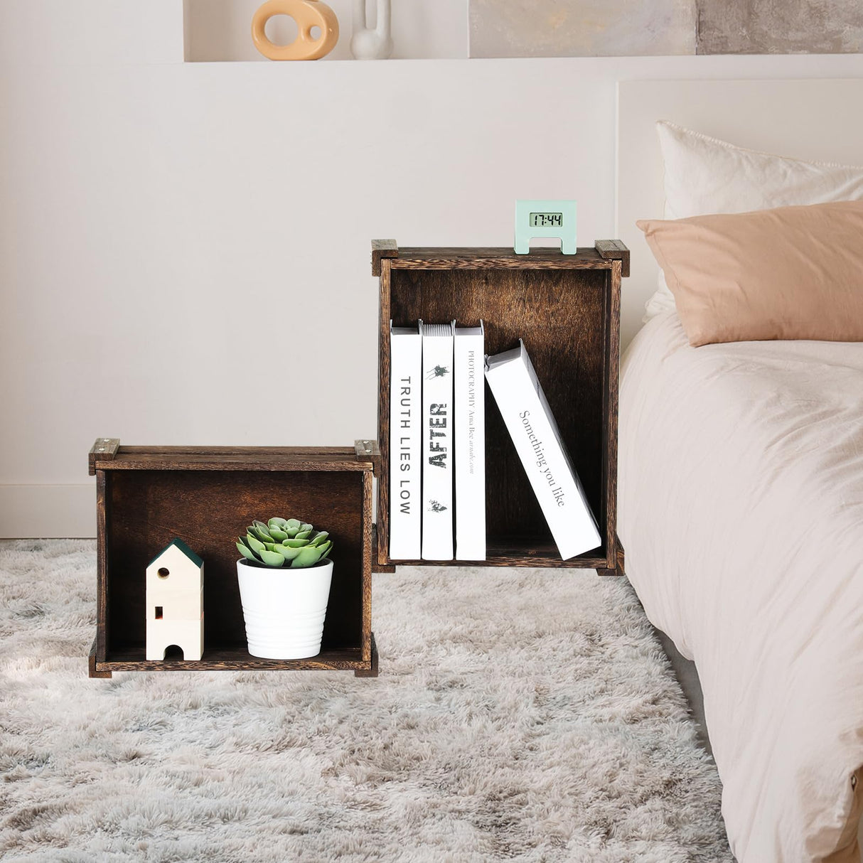 ROSOS Wooden Crates, Farmhouse Wooden Crates for Storage with Handles, Solid Wood Crates for Display, Durable Wooden Crate Box, Handmade Large Wooden Crate, Wooden Boxes for Decor, 2 Pack, Brown ROSOS