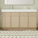 Calieton 60 Inch Freestanding Vanity, 60" Bathroom Vanity with Sink, Double Sink Floor Stand Vanity Combo, Modern Brown Bathroom Vanity Set with 4 Doors and White Basin Sink Calieton