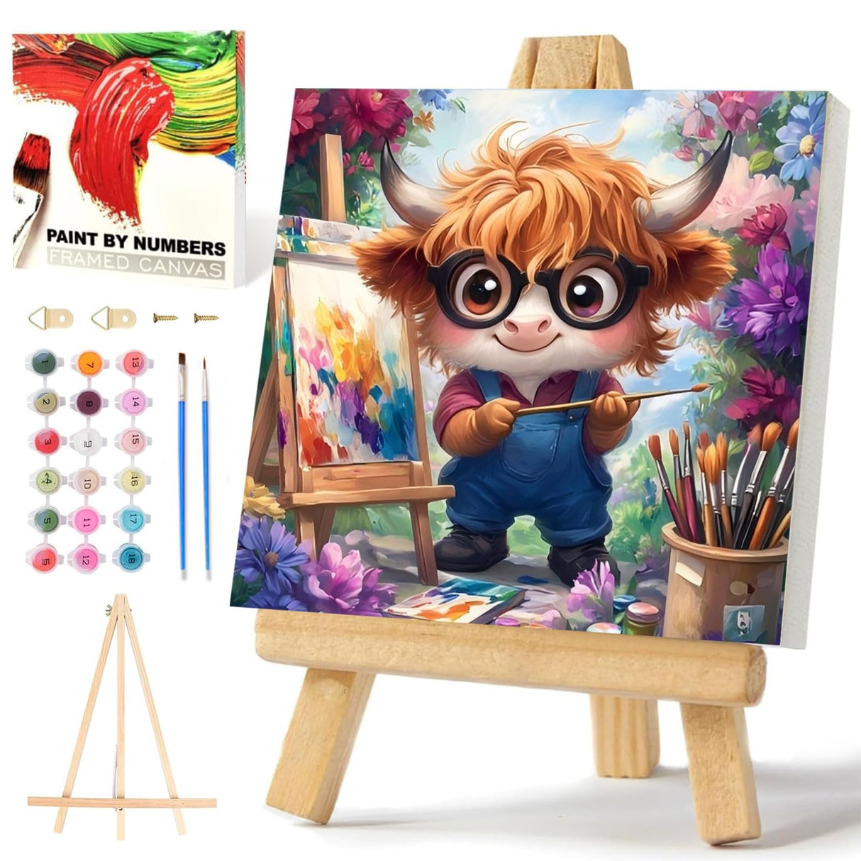 xcemhil Framed Paint by Numbers Kit for Kids and Adults, Paint by Numbers for Adults Cow, Cute Cow Kids Paint by Number Kits for Gifts and Home Decor 10x10in xcemhil