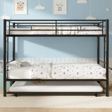 VECELO Bunk Bed Twin Over Twin with Trundle, Metal Bunkbeds with Ladder and Full-Length Guardrail, No Box Spring Needed, Space Saving, Noise Free, Black VECELO