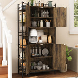 Seeday Industrial Style Kitchen Pantry Storage Cabinet, Brown Tall Kitchen Hutch with Microwave Stand, Food Pantry Cabinet with Side 6 Shelves and 2 Doors for Dining Room, Living Room Seeday
