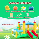 WELLFUNTIME Inflatable Bounce House with Slide, 107x106x80 Inch, Jumping Castle with Blower and Ball Pool, Basketball Game WELLFUNTIME