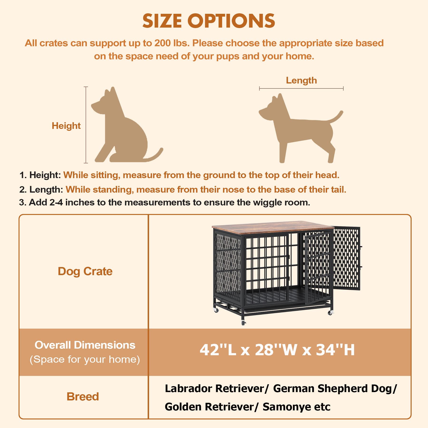 Indestructible Dog Crate, BOINN 42 inch Heavy Duty Extra Large Dog Crate Furniture for Large Medium Dog with Removable Trays, 3 Door, 4 Lockable Wheels & 5 Locks, XL Dog Kennel Furniture Indo - WoodArtSupply