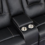Favfurish 102.36" Home Theater Seating Seats, Movie Theater Chairs with Center Console with LED Light Strip,Living Room Furniture Set,PU Symmetrical Couch with 2 Cup Holders and Storage,Black Favfurish