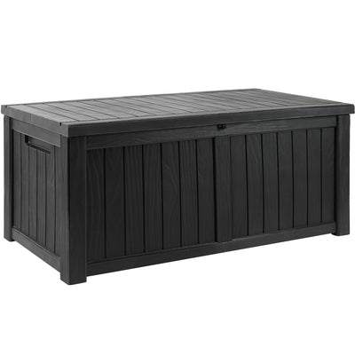 DWVO 120 Gallon Large Deck Box, Outdoor Lockable Storage Bin for Gardening Tools, Pool floats, Patio Cushions, Waterproof and UV Resistant Resin (Black)