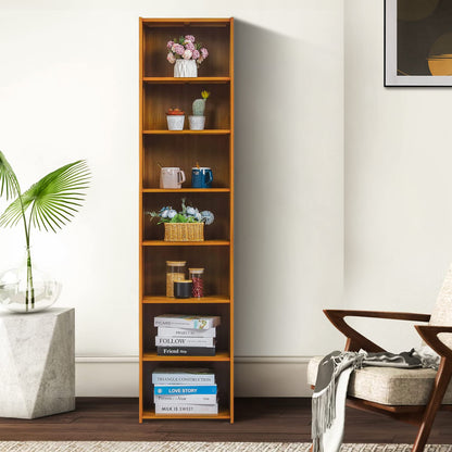 MoNiBloom 7-Tier Bamboo Free Standing Bookcase - Tall Narrow Display Shelves for Home Décor - WoodArtSupply