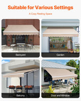 VEVOR Manual Retractable Awning, 12 x 10 ft Outdoor Patio Awning Retractable Sun Shade, Patio Door Window Water-Resistant Polyester Awning Sunshade Shelter with Crank Handle for Balcony, Backyard VEVOR
