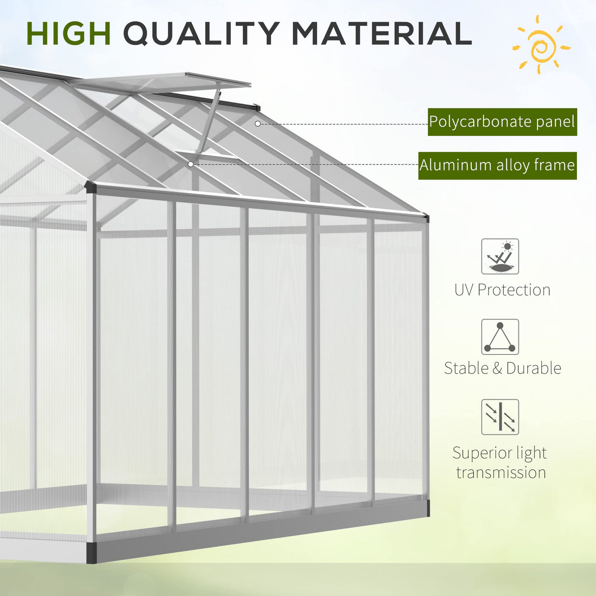 Outsunny 10' x 6' Walk-in Polycarbonate Greenhouse with Roof Vent for Ventilation & Rain Gutter, Heavy Duty Aluminum Green House, Hobby Greenhouse for Winter Outsunny