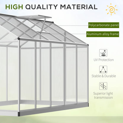 Outsunny 10' x 6' Walk-in Polycarbonate Greenhouse with Roof Vent for Ventilation & Rain Gutter, Heavy Duty Aluminum Green House, Hobby Greenhouse for Winter