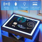 Lvifur 2 Set Nightstands with Wireless Charging Station, Auto Sensor 3 Color Dimmable LED Night Stand, Modern Bedside Table with 3 Drawers & 3 Open Compartments (2 x Black) Lvifur