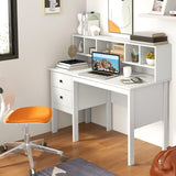 Giantex White Desk with Drawers & Hutch, Home Office Desk with Charging Station, 5 Storage Cubbies, Makeup Vanity Table, Modern Study Writing Desk, PC Laptop Desks, Computer Workstation for Bedroom Giantex