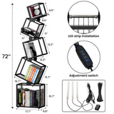 sugitek 5-Tier Skinny Bookshelf with Unique Geometric Design - Modern Metal Bookcase with LED Lights, Space-Saving Narrow Organizer for Living Room, Bedroom, Office, Corner- Black sugitek