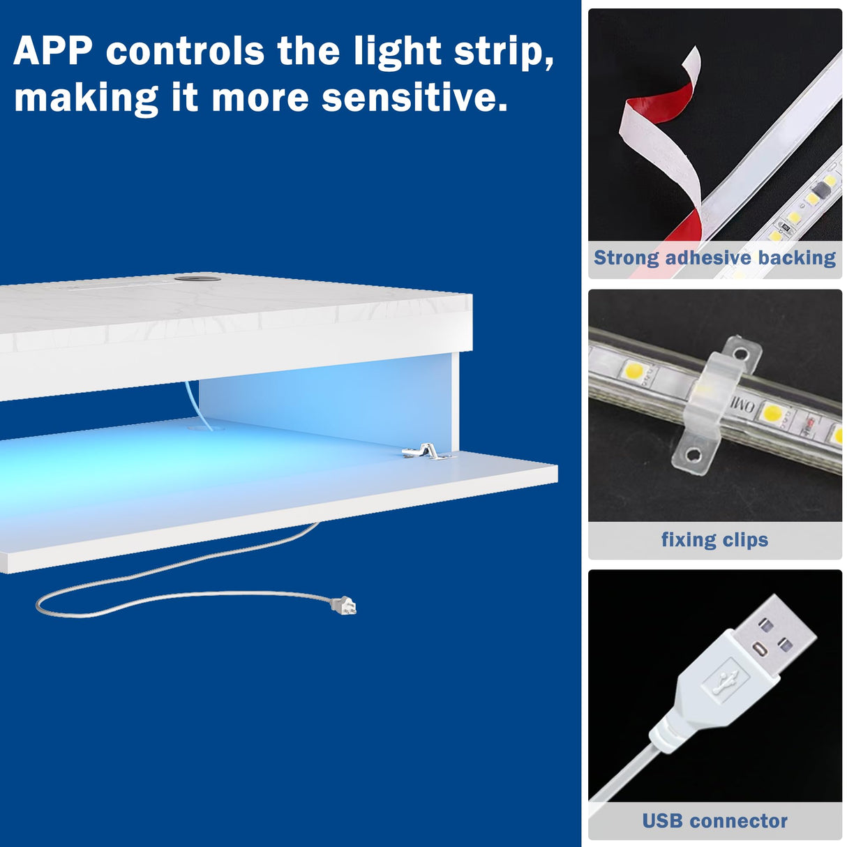 EXQUAL Floating TV Stand - 71'' Floating Entertainment Center with LED Light & Charging Station, Floating TV Shelf with Storage for Living Room, Gaming Room, Media Console for 75 INCH TVs EXQUAL