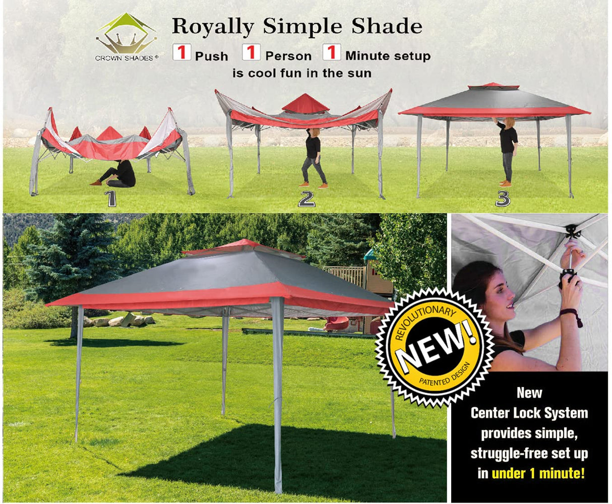 CROWN SHADES 13x13 Pop Up Gazebo, Canopy Tent, Gazebos on Clearance - Outdoor Gazebo for Backyard & Patio Furniture - Carpa Pop Up Tent with Wheeled STO-N-Go Cover Bag (Red & Grey) CROWN SHADES