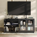 NEWOWNDS Buffet Cabinet with Storage,63" Large Sideboard Buffet Cabinet,Modern Sideboard Kitchen Cabinet with 4 Transparent Glass Doors,Credenza Coffee Bar Cabinet Buffet Table for Kitchen,Black NEWOWNDS